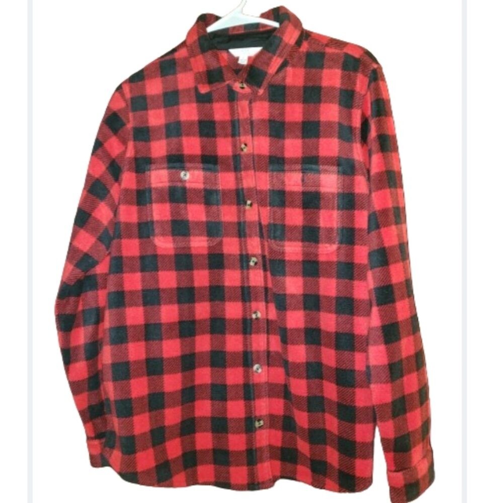 Red Plaid Flannel Button Down Long Sleeve Shirt, Womens Large NWOT